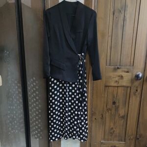 Elegant Black Polka Dot Midi Dress